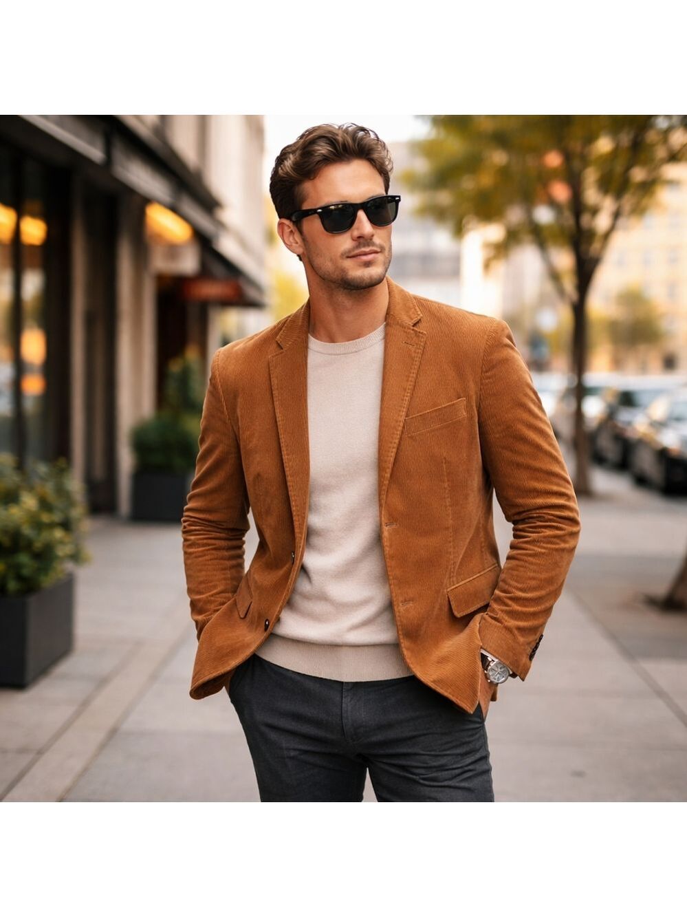 Jack & Jones Men’s Camel Corduroy Blazer Classic Tailored Sport Coat